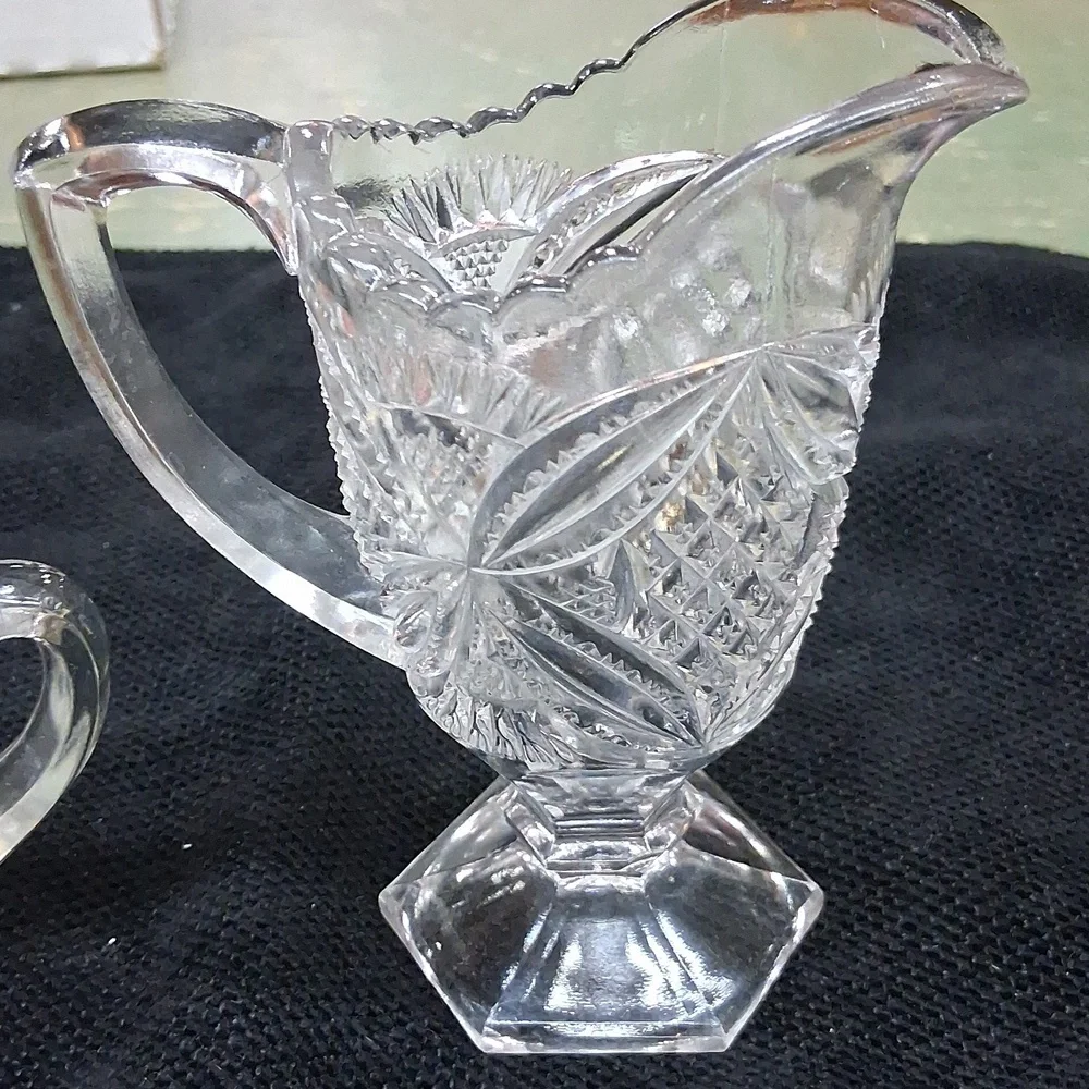 Vintage pressed patterned‎ glass/crystal pitchers - set of 2